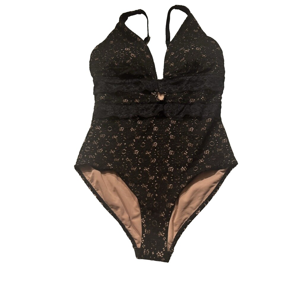 Unbranded Swimsuits Black & Beige Lace Illusion One Piece Swimsuit SIZE L